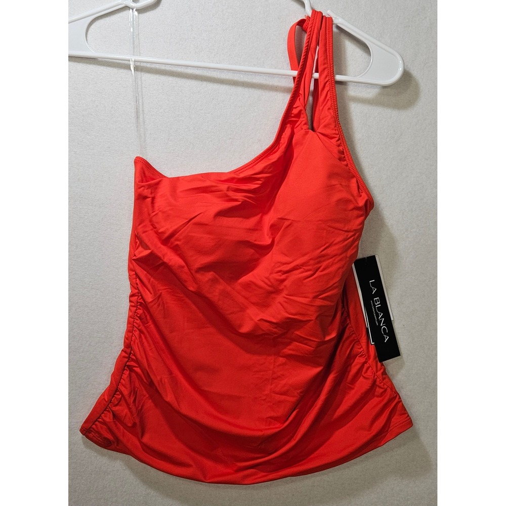 La Blanca Island Goddess One-Shoulder Keyhole Tankini Swim Top, Red, Sz 10, NWT